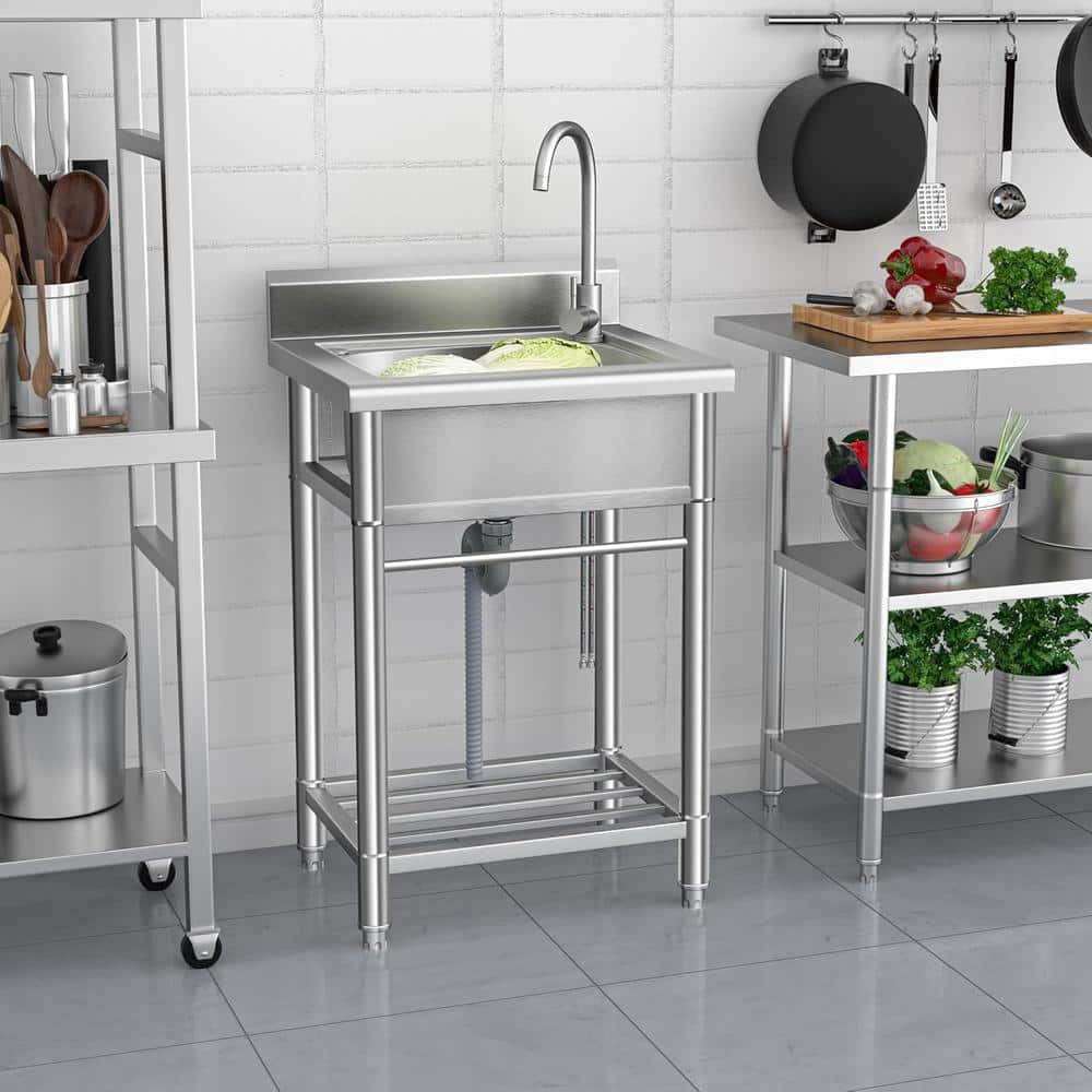 Adrinfly Stainless Steel Freestanding Utility Sink with Faucet and Piping