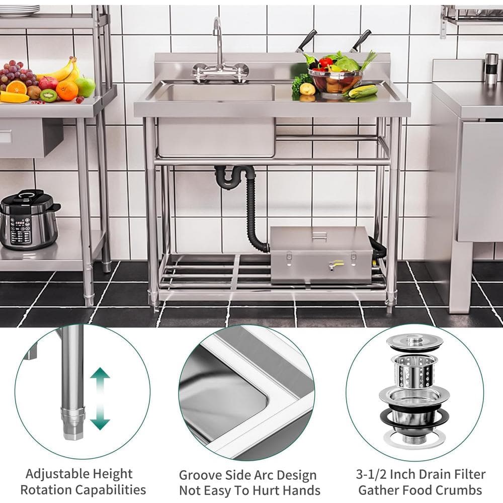 Adrinfly 24 in. Stainless Steel Freestanding Utility Sink with Drainboard