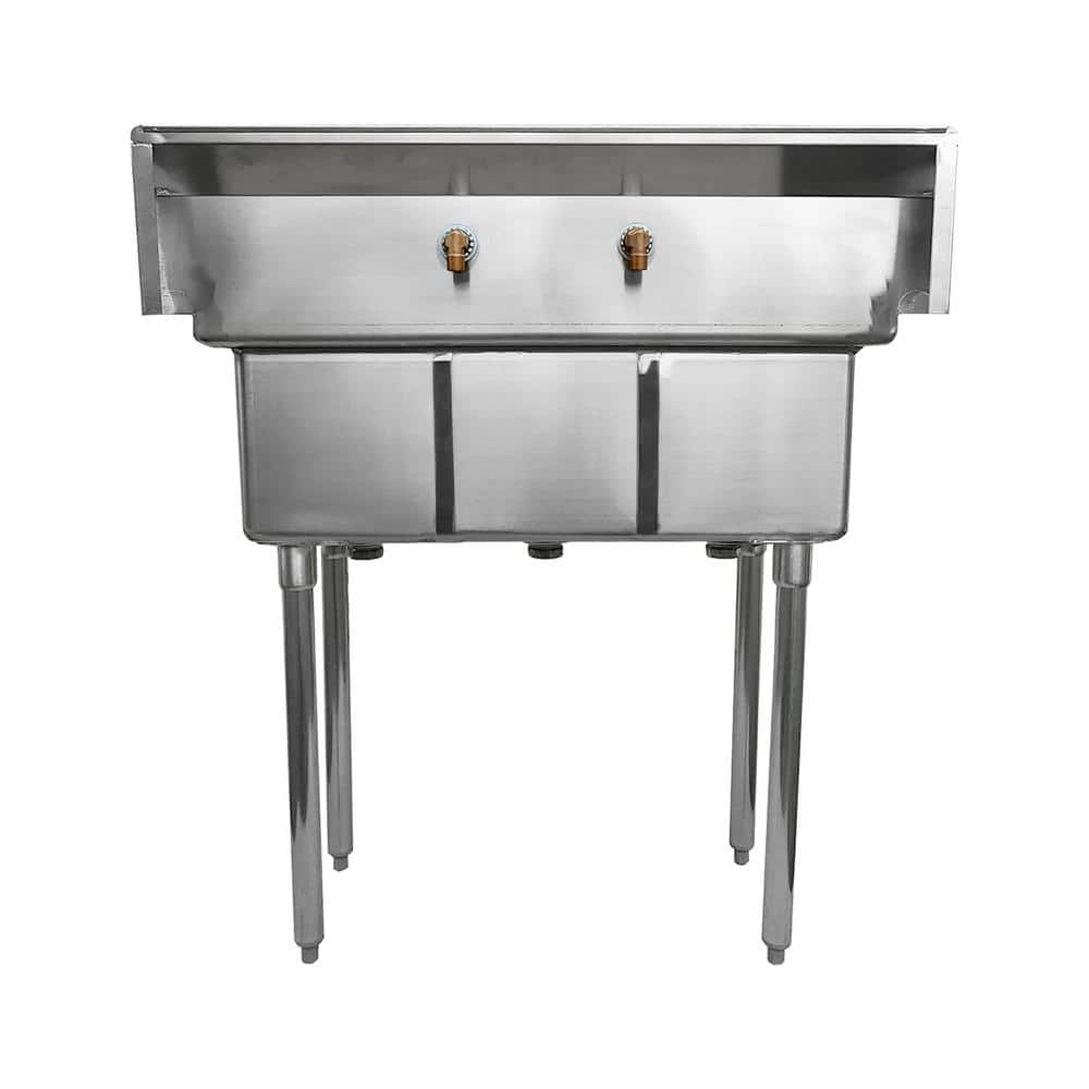 AMGOOD 19" x 37" Stainless Steel 3 Compartment Utility Sink with Faucet