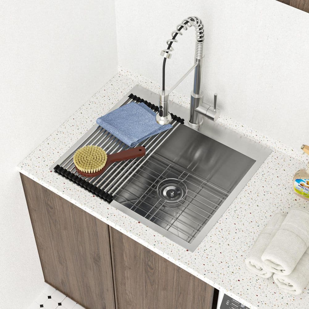 LORDEAR 22 in. x 22 in. Drop-In Stainless Steel Laundry Utility Sink