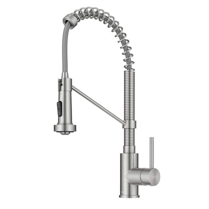 KRAUS Bolden Single-Handle Pull-Down Sprayer Kitchen Faucet with Dual-Function Sprayhead, Stainless Steel, 18-3/4 in. Height