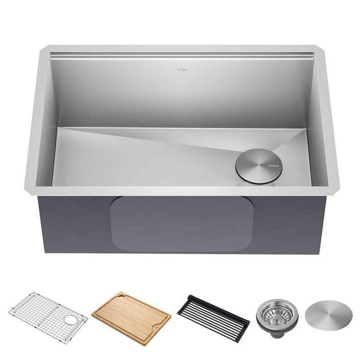 KRAUS Kore Workstation 27 in. 16-Gauge Undermount Single Bowl Stainless Steel Kitchen Sink with Accessories