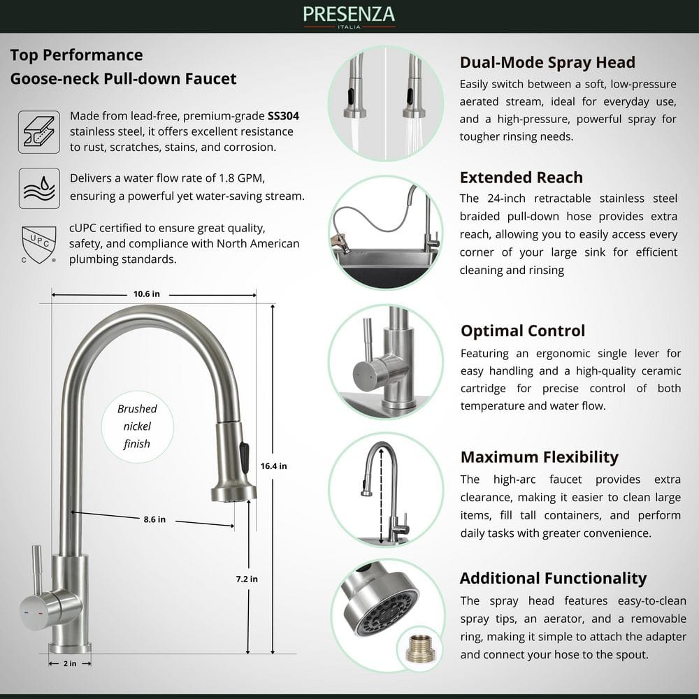 Presenza All-in-One Freestanding Stainless Steel Laundry Utility Sink with Stand and Faucet
