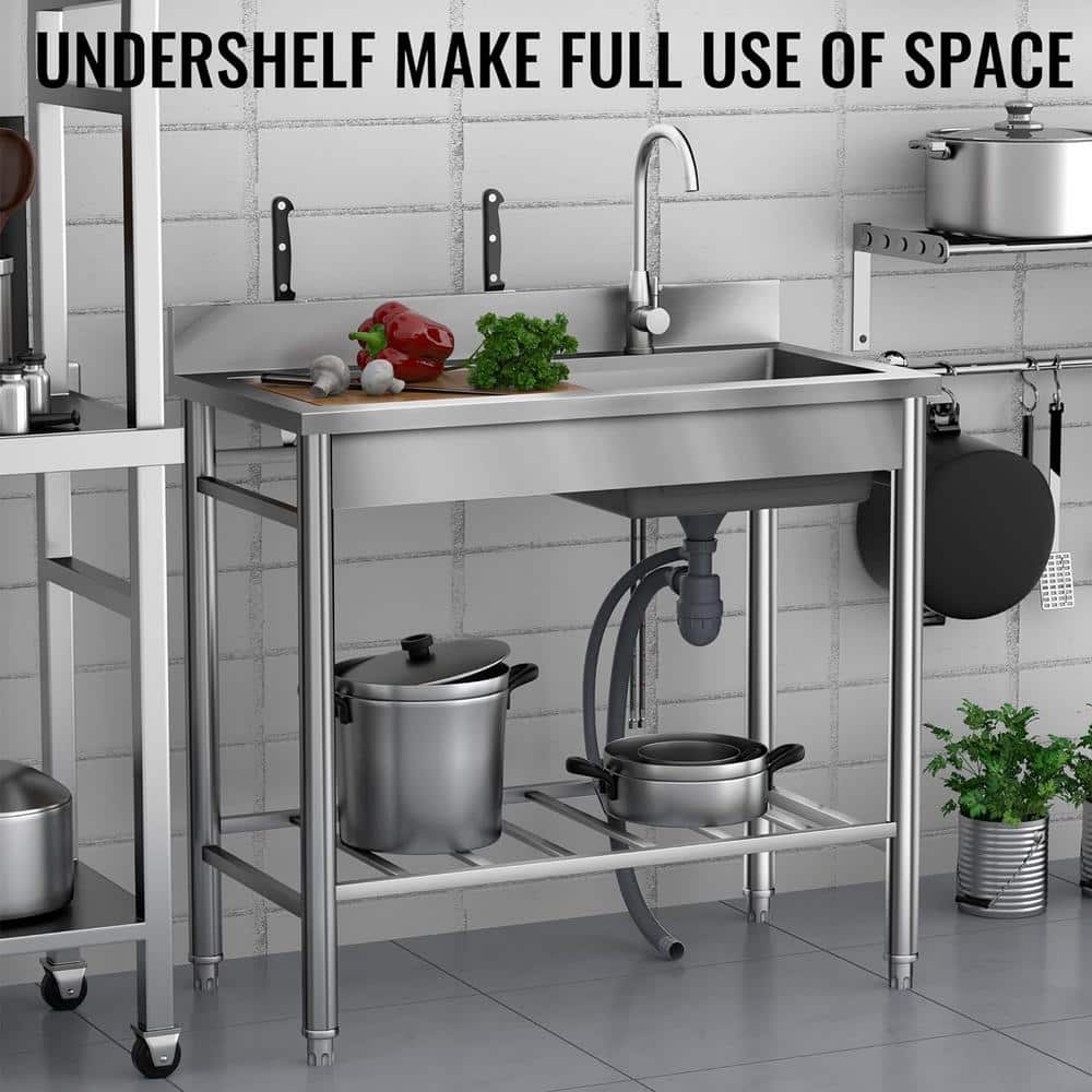 UKISHIRO 19.6 in. D x 39.3 in. W 7.8 gal. Freestanding Laundry/Utility Sink in Stainless Steel with Faucet