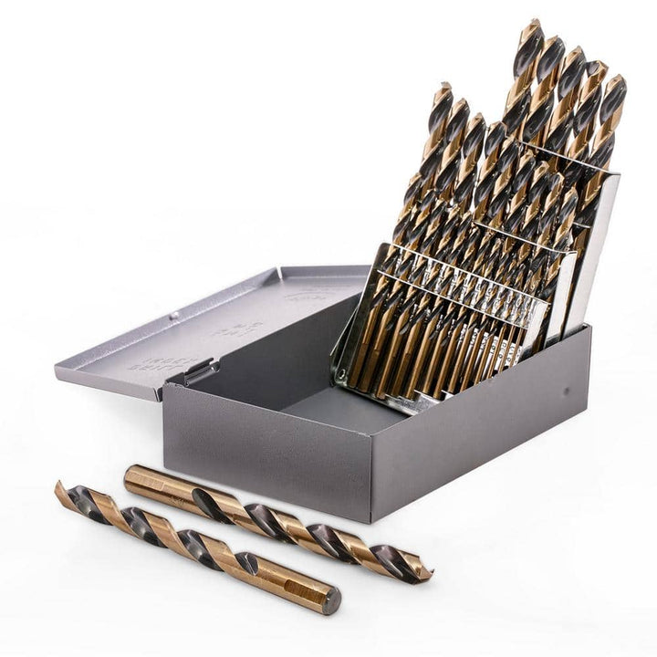 STARK USA 1/16 in. - 1/2 in. Titanium 135-Degree Split Jobber Length Black and Gold Industrial Drill Bit (29-Pieces)
