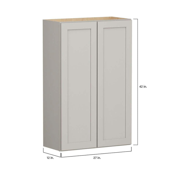 SIMPLY WOODMARK PRO Shaker Full Overlay 27 in. W x 12 in. D x 42 in. H Plywood Assembled Wall Kitchen Cabinet in Stone Gray