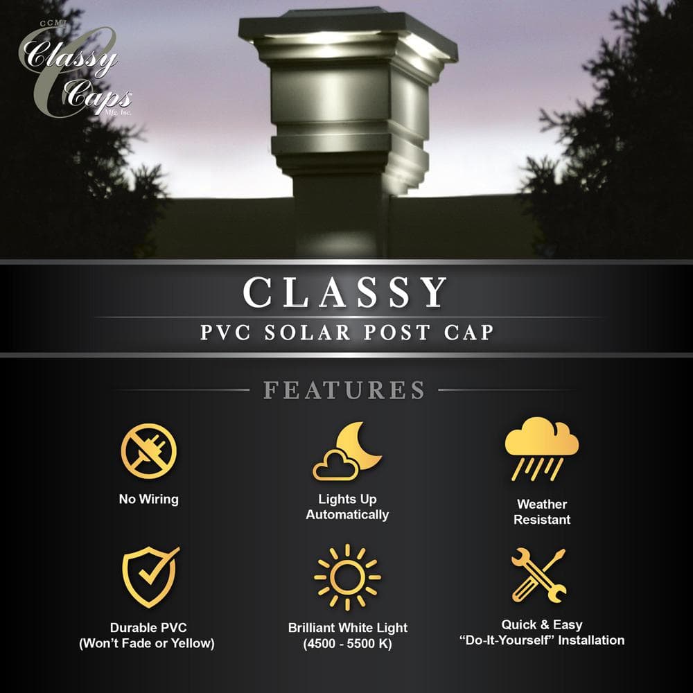 CLASSY CAPS Classy 4 in. x 4 in. Outdoor Tan Vinyl LED Solar Post Cap (2-Pack)