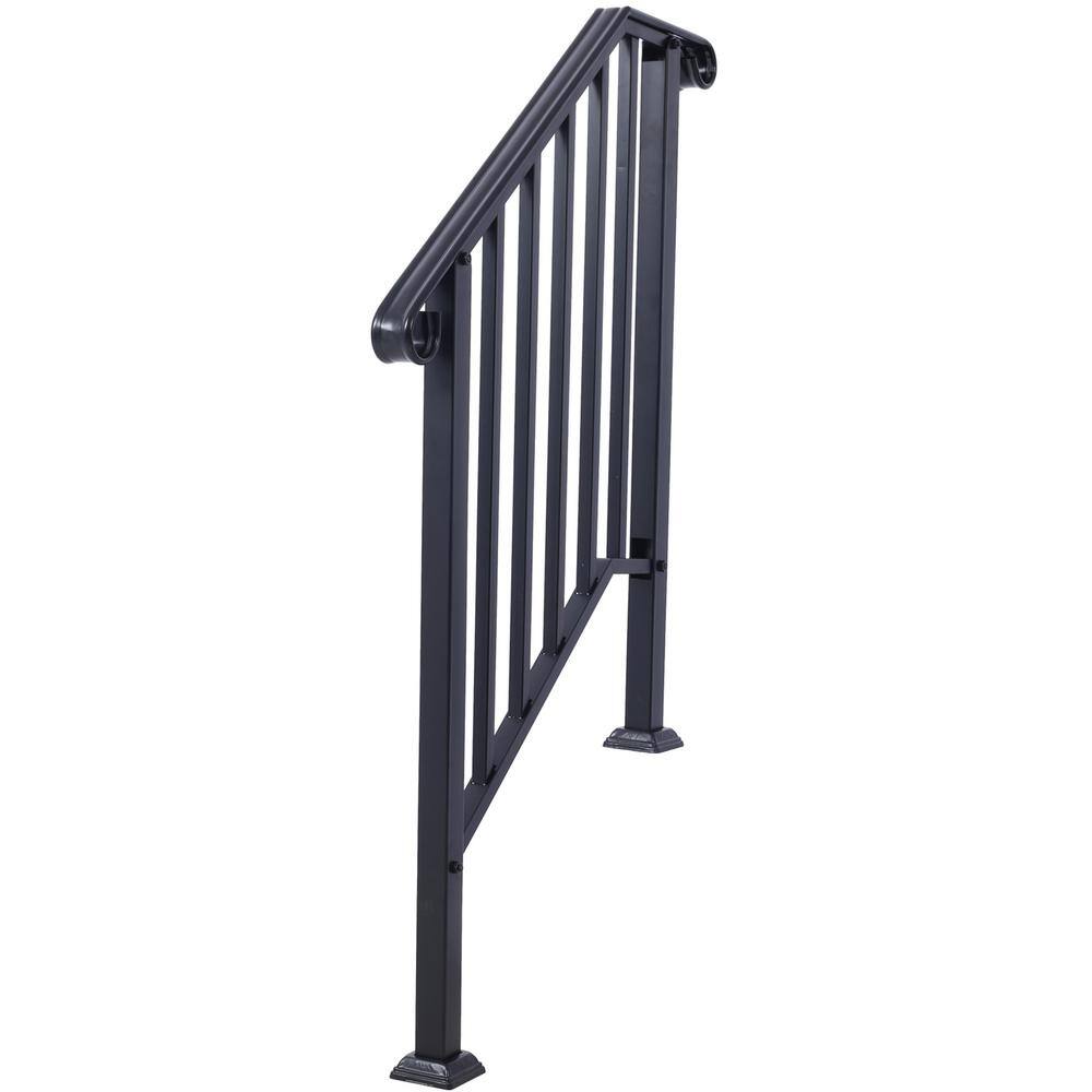 Tidoin 54 in. H x 33 in. W Black Steel Outdoor Stair Railing Kit Fit 2 or 3 Steps