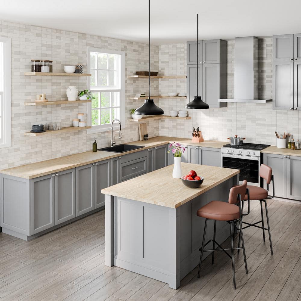 HARDWOOD REFLECTIONS 6 ft. L x 39 in. D Unfinished Hevea Solid Wood Butcher Block Island Countertop With Square Edge