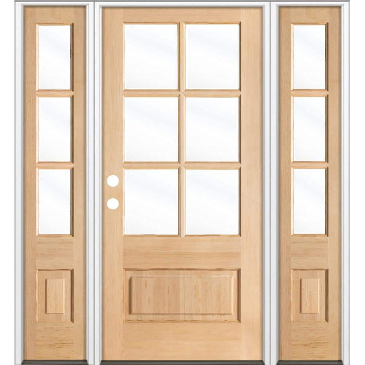 Krosswood Doors 64 in. x 80 in. Farmhouse RH 3/4 Lite Clear Glass Unfinished Douglas Fir Prehung Front Door with DSL