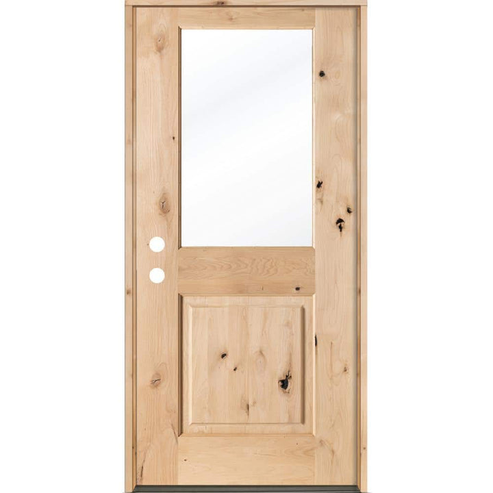 Krosswood Doors 36 in. x 80 in. Rustic Half-Lite Clear Low-E IG Unfinished Knotty Alder Right-Hand Inswing Exterior Prehung Front Door