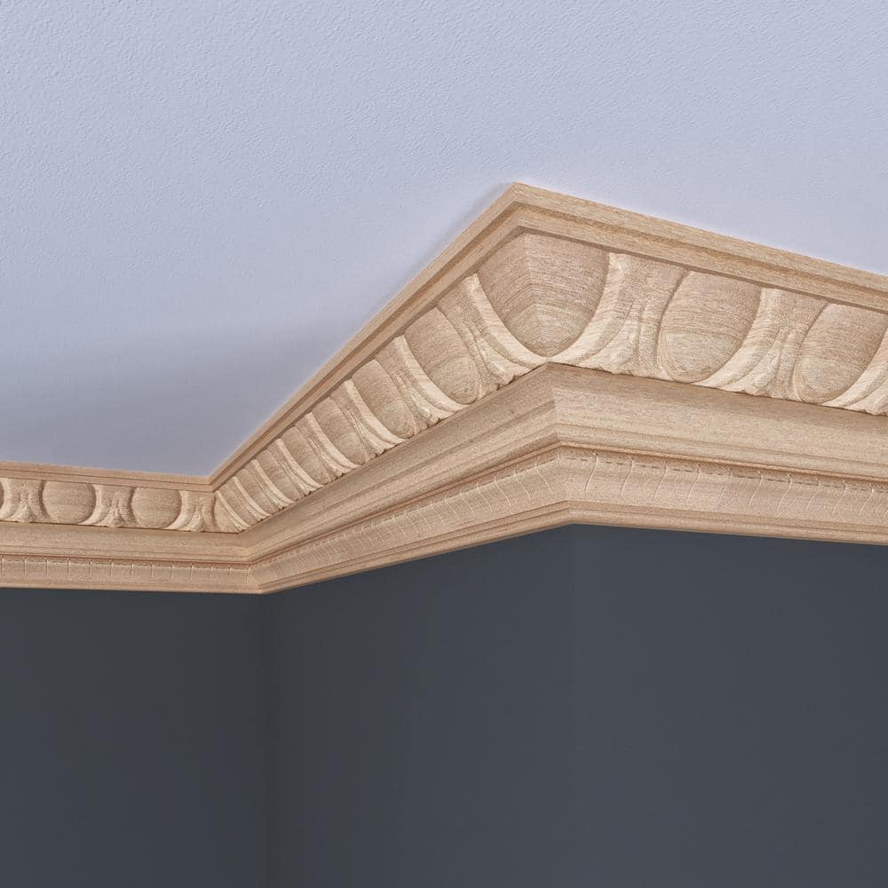 Ornamental Mouldings 1687A-8FTWHW 0.5 in. D x 4 in. W x 96 in. L Unfinished White Hardwood Egg and Dart Crown Moulding