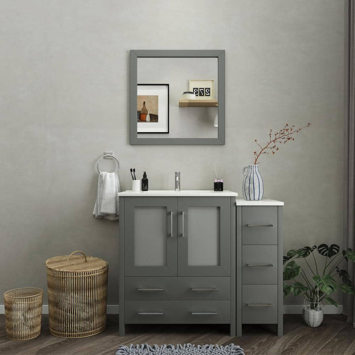 Vanity Art Brescia 42 in. W x 18 in. D x 36 in. H Bathroom Vanity in Grey with Single Basin White Ceramic Top and Mirror