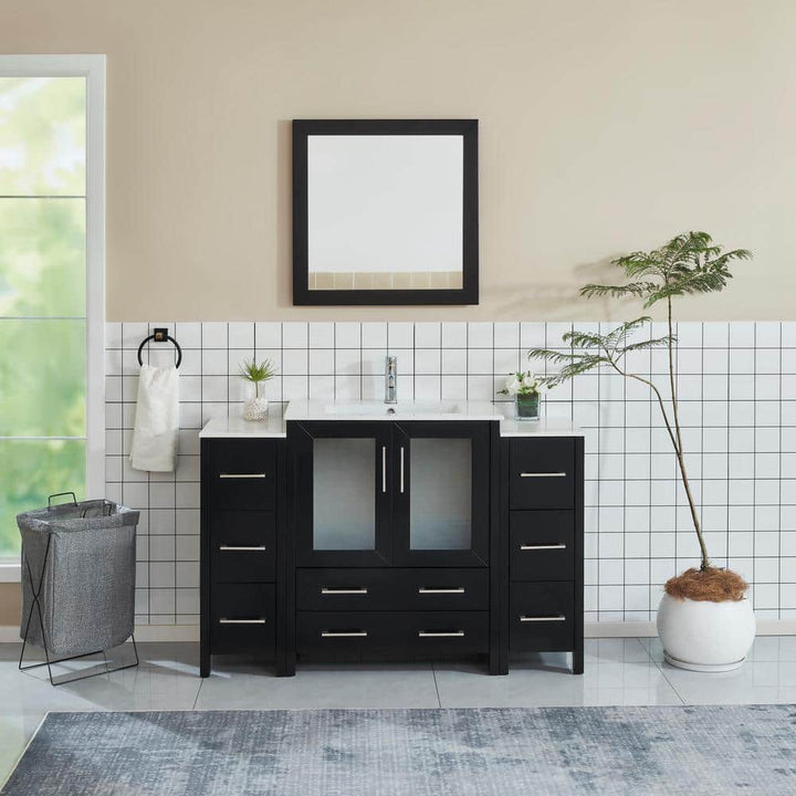Vanity Art Brescia 54 in. W x 18 in. D x 36 in. H Bathroom Vanity in Espresso with Vanity Top in White with White Basin and Mirror