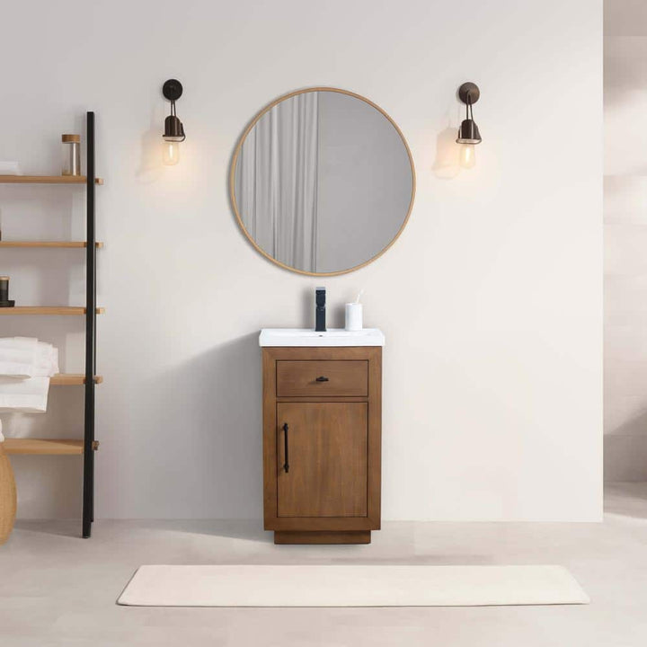 Vanity Art 20 in. W x 15.7 in. D x 34 in. H Single Sink Bathroom Vanity in Tan with Ceramic Top in White