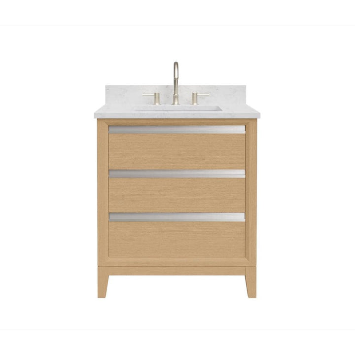 Vanity Art 30 in. W x 22 in. D x 34 in. H Single Sink Bathroom Vanity in Natural Oak with Engineered Marble Top in White