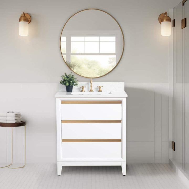 Vanity Art 30 in. W x 22 in. D x 34 in. H Single Sink Bathroom Vanity in White with Engineered Marble Top