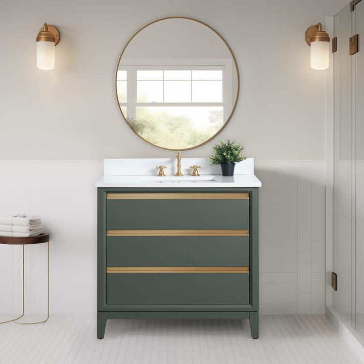 Vanity Art 36 in. W x 22 in. D x 34 in. H Single Sink Bathroom Vanity in Vintage Green with Engineered Marble Top