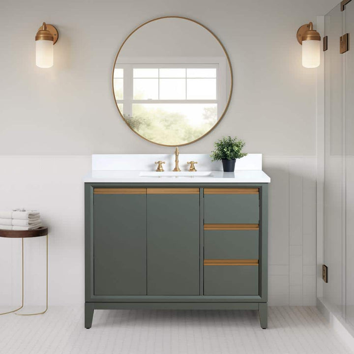 Vanity Art 42 in. W x 22 in. D x 34 in. H Single Sink Bathroom Vanity in Vintage Green with Engineered Marble Top