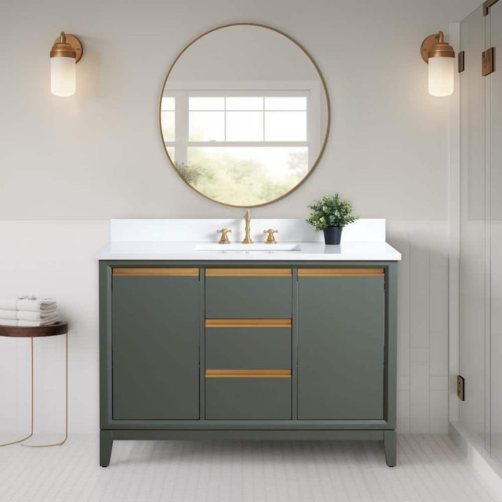 Vanity Art 48 in. W x 22 in. D x 34 in. H Single Sink Bathroom Vanity in Vintage Green with Engineered Marble Top