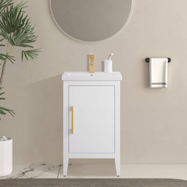 Vanity Art 20 in. W x 15.8 in. D x 34 in. H Single Sink Bathroom Vanity Cabinet in White with Ceramic Top