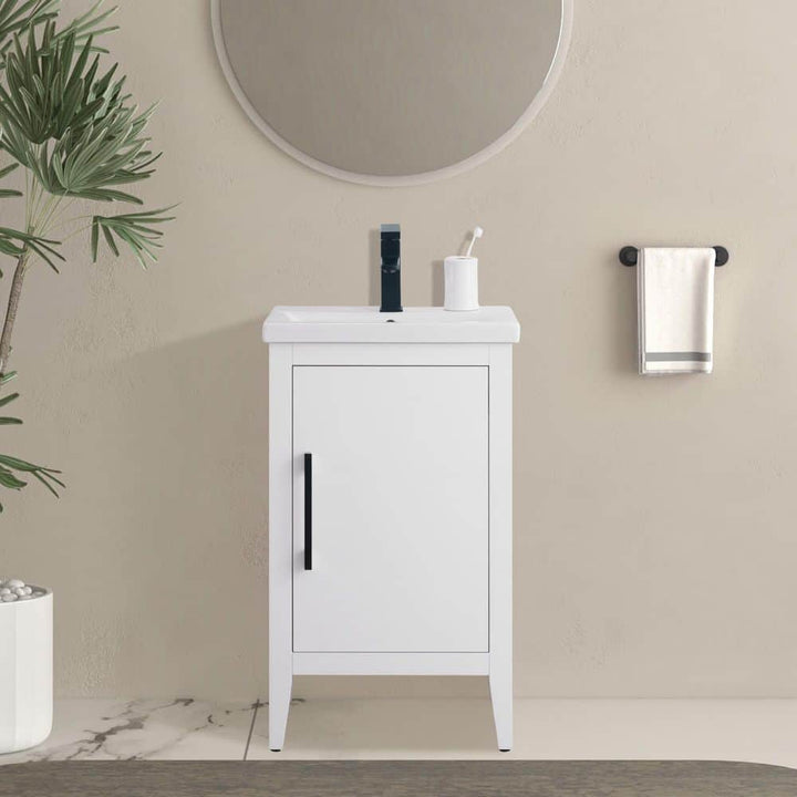 Vanity Art 20 in. W x 15.8 in. D x 34 in. H Single Sink Bathroom Vanity Cabinet in White with Ceramic Top