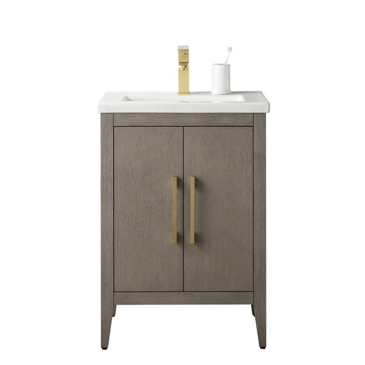 Vanity Art 24 in. W x 18.5 in D x 34 in. H Single Sink Bathroom Vanity Cabinet in Driftwood Gray with Ceramic Top in White