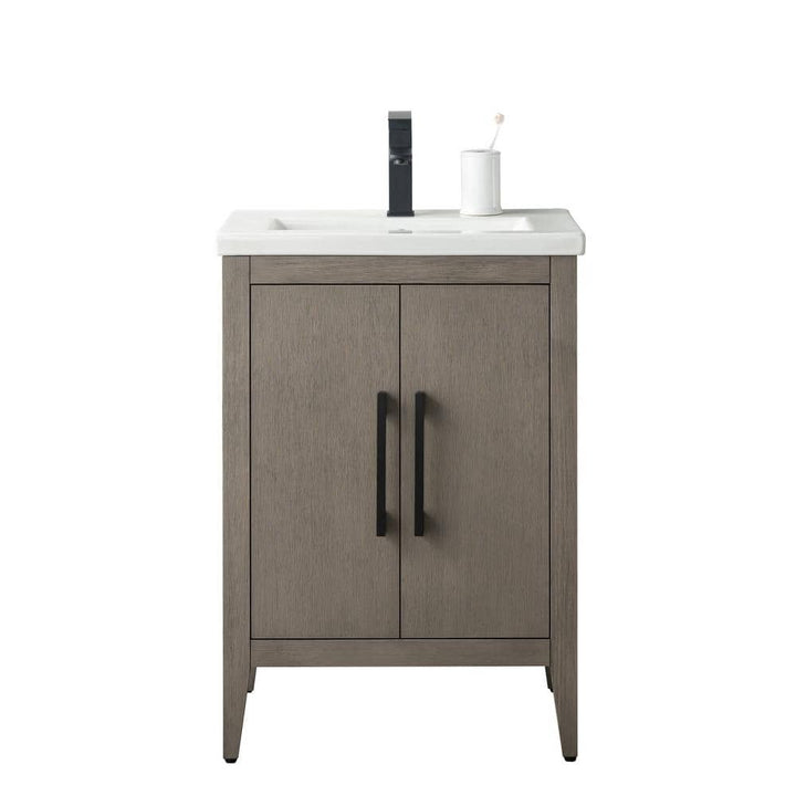 Vanity Art 24 in. W x 18.5 in. D x 34 in. H Single Sink Bathroom Vanity Cabinet in Driftwood Gray with White Ceramic Top