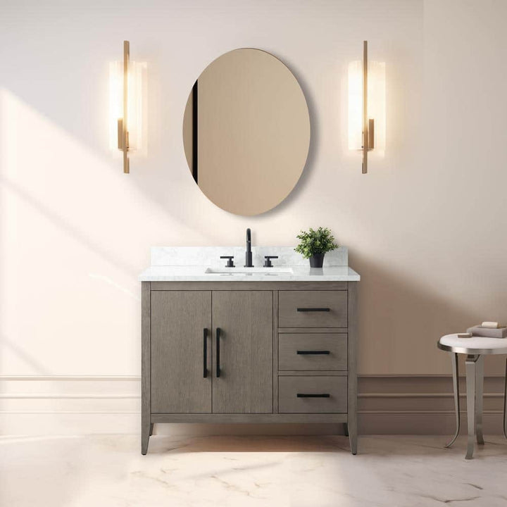 Vanity Art 42 in. W x 22 in. D x 34 in. H Single-Sink Bath Vanity in Driftwood Gray with Engineered Marble Top in Arabescato White