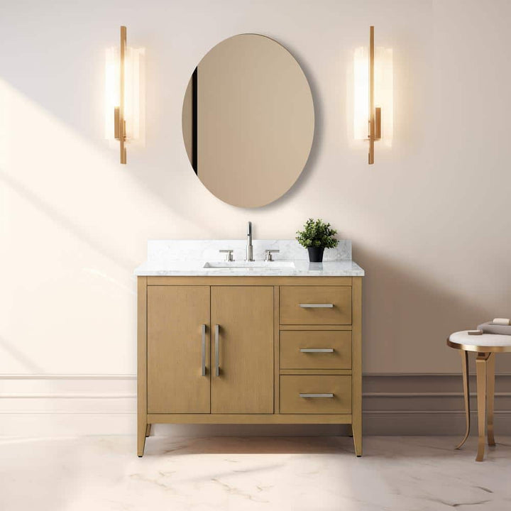 Vanity Art 42 in. W x 22 in. D x 34 in. H Single Sink Bathroom Vanity Cabinet in Natural Oak with Engineered Marble Top