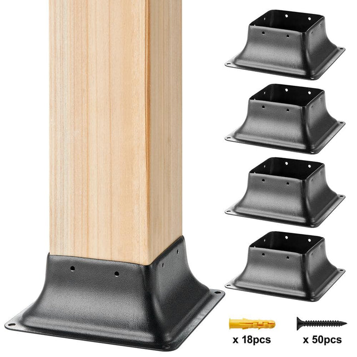 VEVOR Post Base 4 in. x 4 in. Internal 3.6 in. x 3.6 in. Heavy-Duty Powder-Coated Steel Post Bracket (4-Pieces)