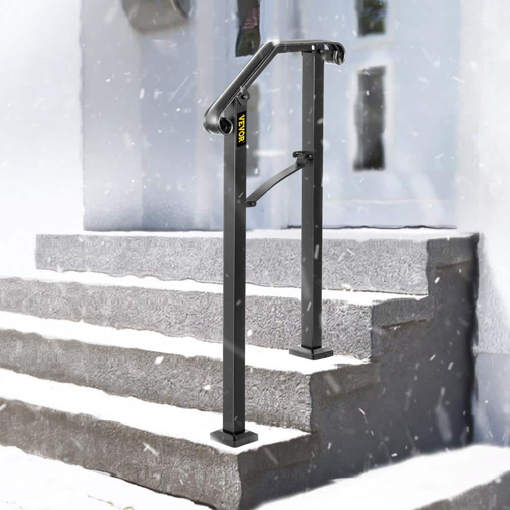 VEVOR 1 ft. Wrought Iron Handrail Fit 1 or 2 Steps Handrails for Outdoor Steps Flexible Porch Railing, Black