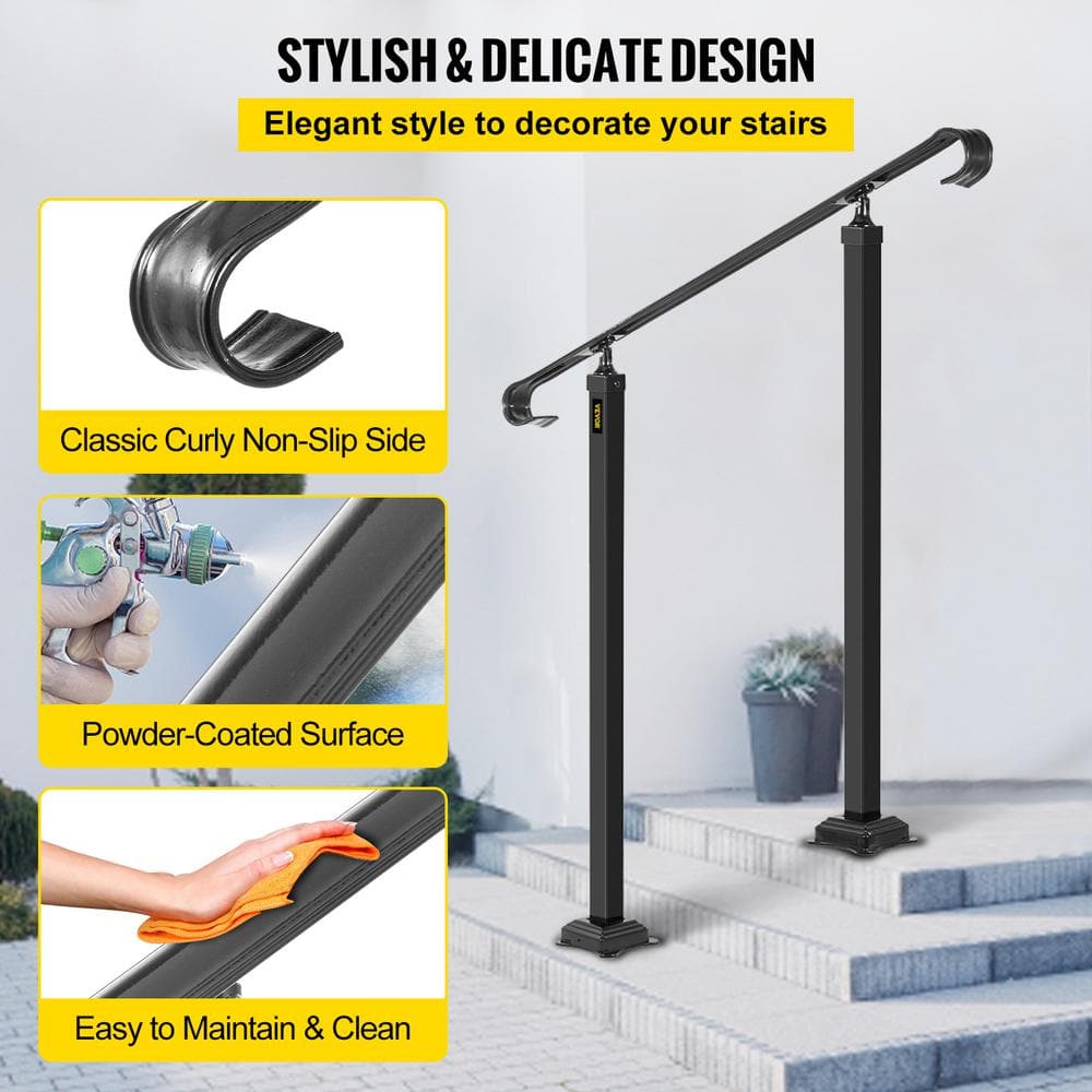 VEVOR Fit 1 to 3 Steps Outdoor Stair Railing Wrought Iron Handrail Transitional Hand railings Handrails for Outdoor Steps