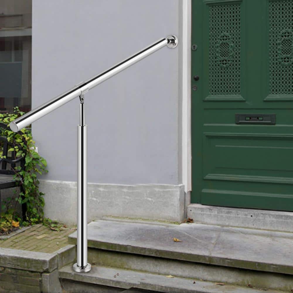 VEVOR 59 in. W x 35.4 in. H Single Post Handrails 304 Stainless Steel Handrails for Outdoor Steps, Silver