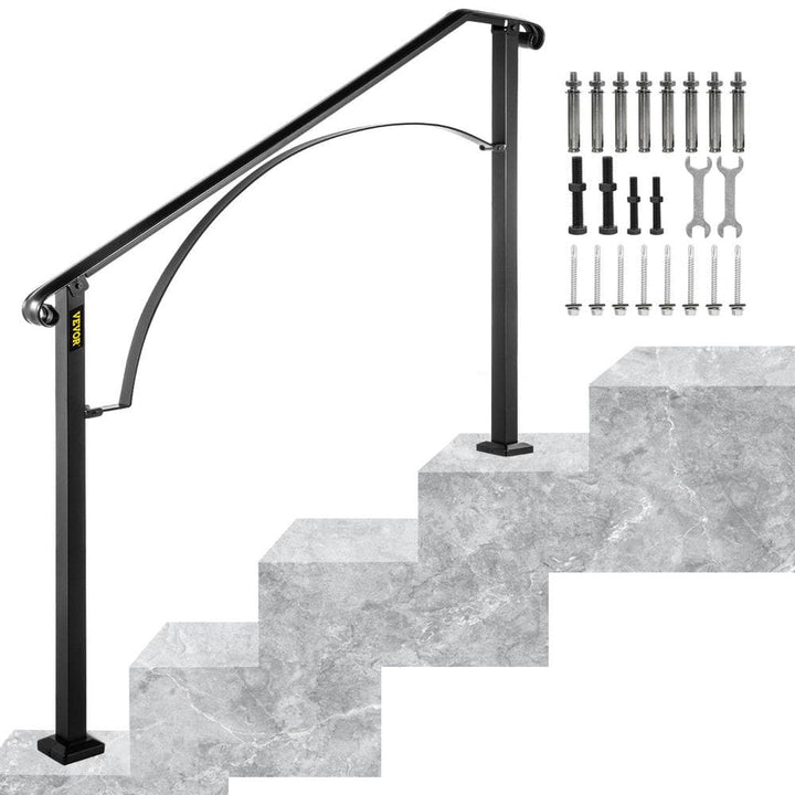 VEVOR 3 ft. Wrought Iron Handrail Fit 3 or 4 Steps Handrails for Outdoor Steps Flexible Porch Railing, Black