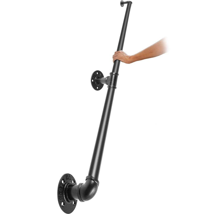 VEVOR 6 ft. Pipe Stair Handrail 440 lbs. Load Capacity Wall Mounted Handrail Round Corner Handrails for Outdoor Steps in Black
