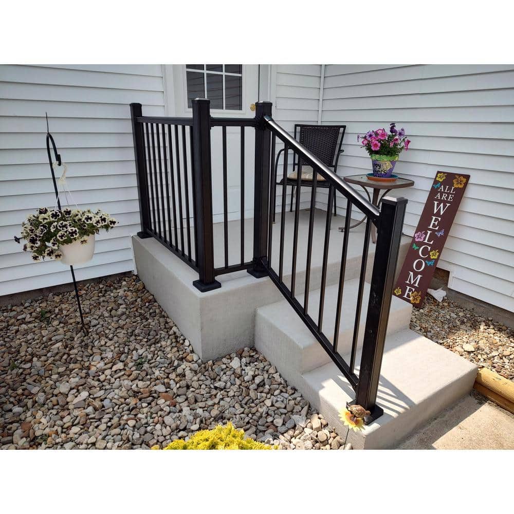 Weatherables Stanford Textured Black Aluminum Stair Railing Bracket Kit (4-Piece)