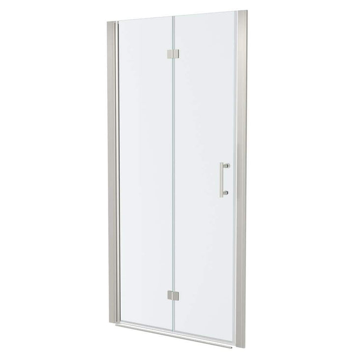 WELLFOR 32 in. W x 72 in. H Bifold Frameless Shower Door with Tempered Clear Glass in Brushed Nickel