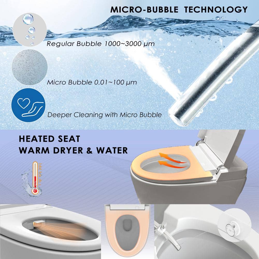 BENOLTI BN-6100S: Tankless Elongated Smart Bidet Toilet with Auto Flush & Heated Seat in White