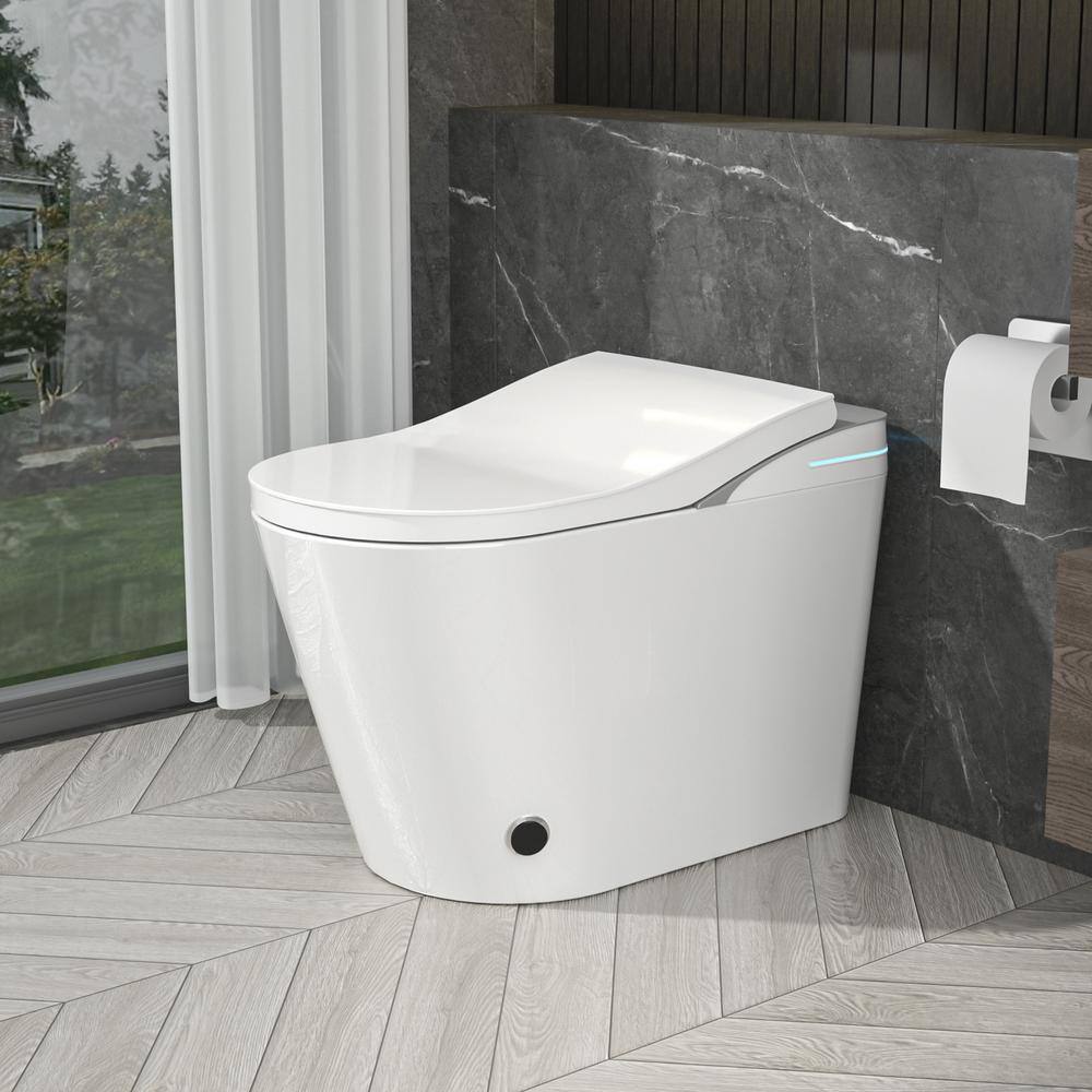 Smart 1-Piece 1.28 GPF Elongated Bidet Toilet with Heated Seat and Remote Control in Glossy White