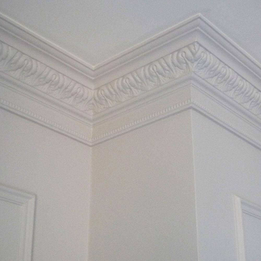 ORAC DECOR 6-7/8 in. x 5-1/8 in. x 78-3/4 in. Acanthus Leaves and Beads Primed White Polyurethane Crown Moulding