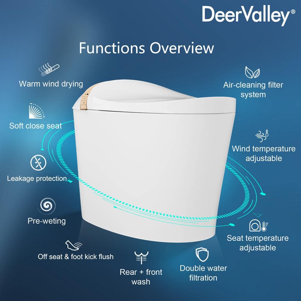 DEERVALLEY Tankless Smart Toilet Bidet with Auto Flush and Warm Water Dryer