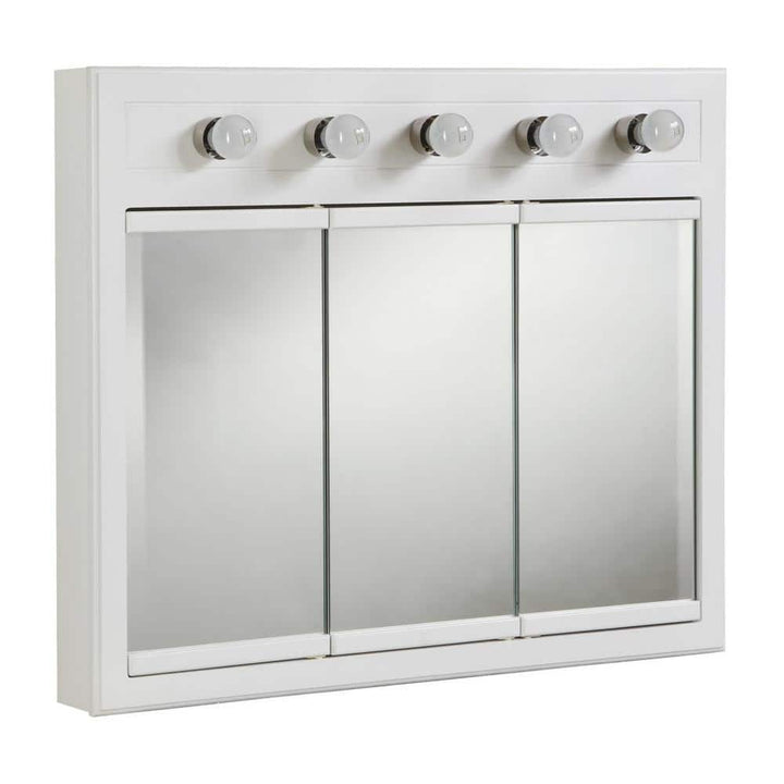 Design House Concord 36 in. W x 30 in. H x 5 in. D Framed 5-Light Tri-View Surface-Mount Bathroom Medicine Cabinet in White Gloss