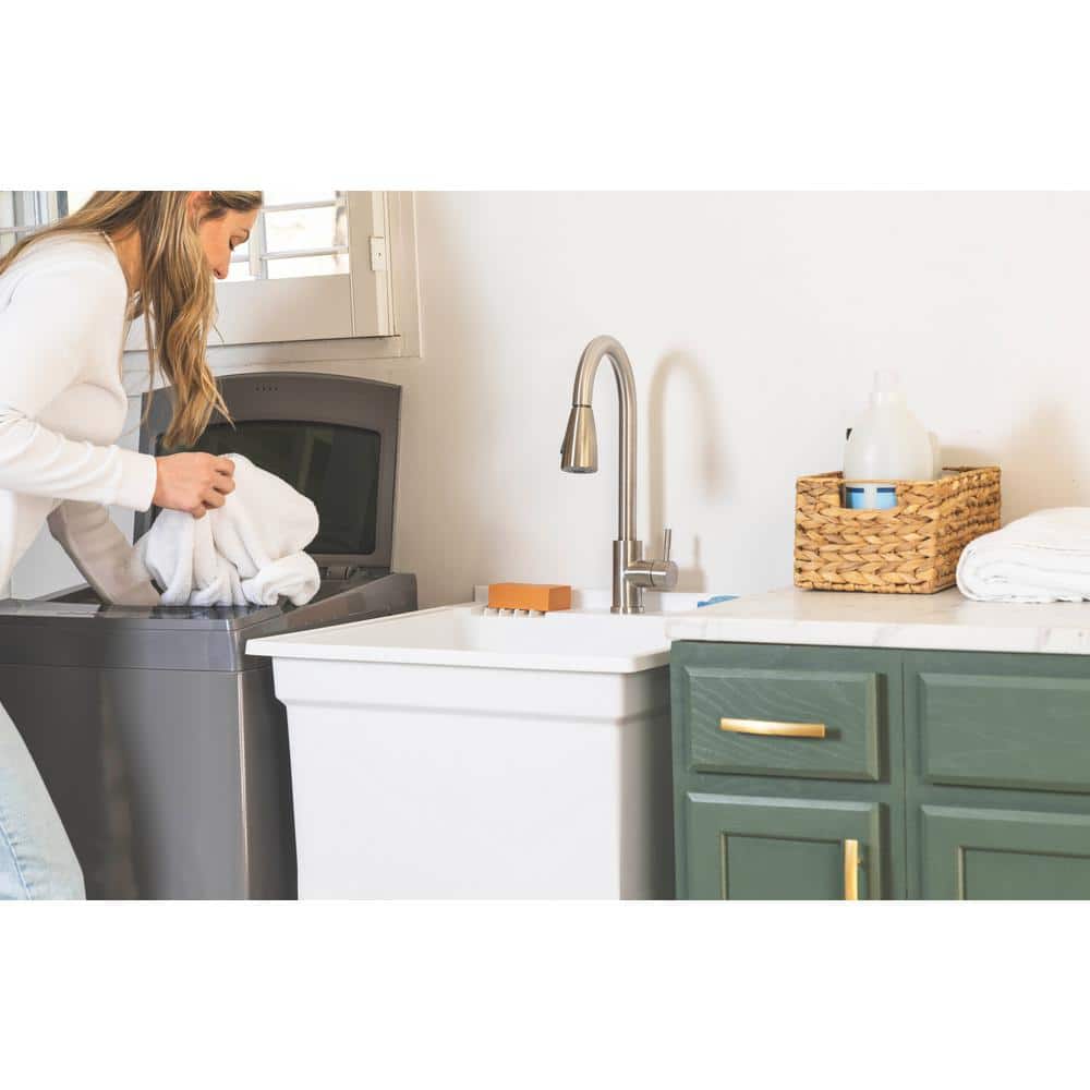 Glacier Bay 24" Freestanding Laundry/Utility Sink with Stainless Pull-Out Faucet