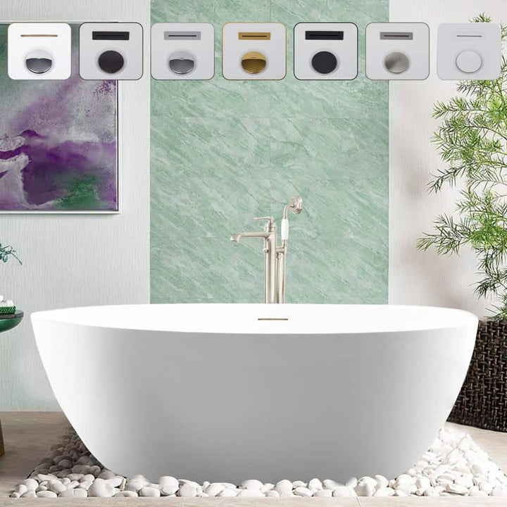 Vanity Art 59 in. Acrylic Flatbottom Freestanding Bathtub in White with Integrated Overflow