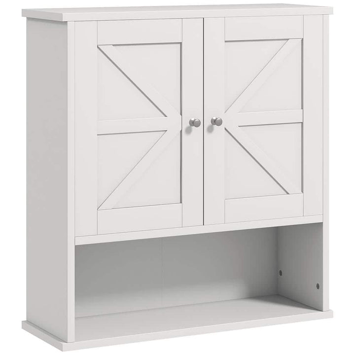 kleankin Farmhouse Bathroom Wall Cabinet, Wall Mounted Medicine Cabinet with Open Shelf & Adjustable Shelf, Storage
