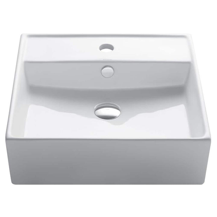 KRAUS Elavo 18.6 in. Square Ceramic Vessel Bathroom Sink in White