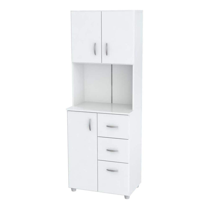 Inval 23.62x15.35x66.14 in. Microwave Storage Utility Cabinet in Laricina White