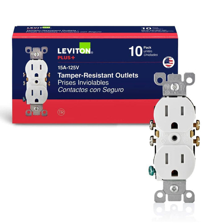 Leviton 15 Amp Tamper-Resistant Duplex Outlet, White (10-Pack)