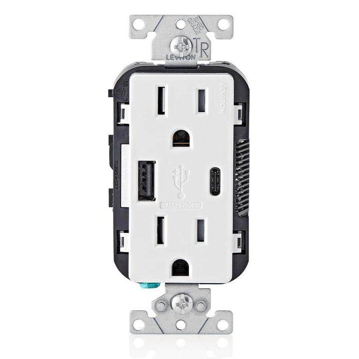 Leviton 15 Amp Decora Type A & C USB Charger Tamper-Resistant Outlet, White (R02-T5633-0BW)
